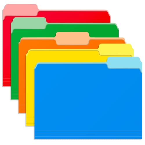Jyusmile 15 Packungen Aktenordner – farbige Aktenordner in Briefgröße, 1/3 Schnittlasche für Dokumente, Ordner für Aktenschrank, Bürobedarf, Ordner mit 5 zweifarbigen verschiedenen Farben von Jyusmile