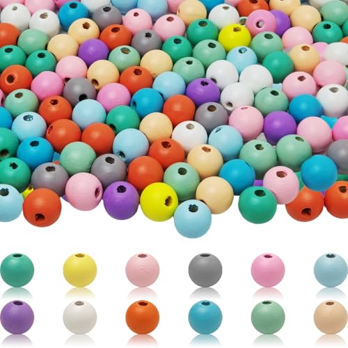 Jyvex 300 Stück Holzperlen Bunt, 14mm Bunte Holzperlen zum Auffädeln, Natürliche Runde Holz Bunte Perlen 12 Farben für DIY Schmuck Herstellung, Dekorationen, Halskette(Mit Perlennadeln) von Jyvex