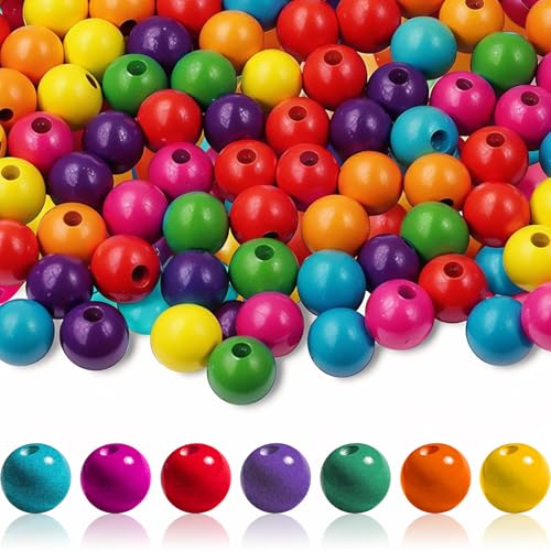 Jyvex 300 Stück Holzperlen Bunt, 14mm Bunte Holzperlen zum Auffädeln, Natürliche Runde Holz Bunte Perlen für DIY Schmuck Herstellung, Dekorationen, Halskette(Mit Perlennadeln) von Jyvex