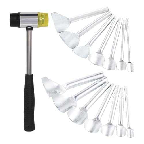 Leder-Bastelwerkzeug-Set, 15-teilig, bogenförmig, halbrund und viertelkreisförmig, mit Hammer von Jyvrixa