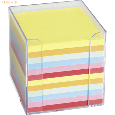 K+E Zettelbox 9,5x9,5x9,5cm transparent mit farbigen Papier von K+E
