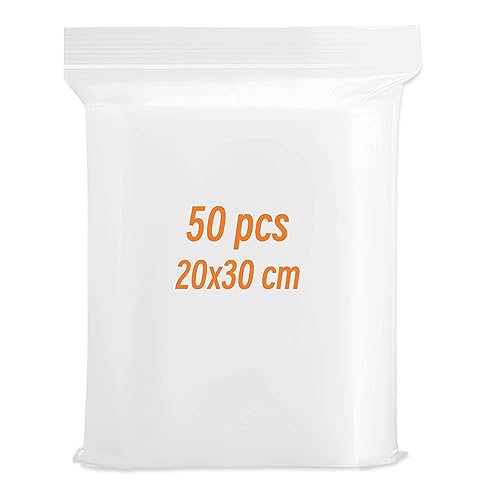 Wiederverschließbare Plastiktüten, große Druckverschlussbeutel, 20 x 30 cm, 50 Stück, transparente Beutel mit Reißverschluss, verschließbar für Küche, Kleidung, DIY, Süßigkeiten, Gewürze, Nüsse (20 x Wiederverschließbare Plastiktüten, große Druckverschlussbeutel, 20 x 30 cm, 50 Stück, transparente Beutel mit Reißverschluss, verschließbar für Küche, Kleidung, DIY, Süßigkeiten, Gewürze, Nüsse (20 x von K KAREZOG