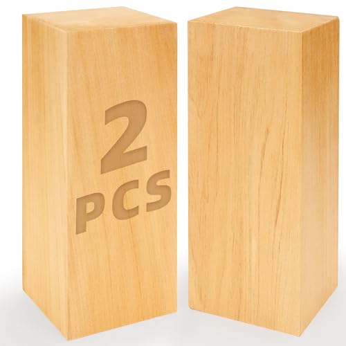 2 Stück lindenholz zum schnitzen - Unbehandelte weiche Schnitzblöcke zum Basteln & Drechseln - Linde Rohlinge Holzrohlinge Schnitzholz für Kinder Anfänger Erwachsene Holzblock Massiv（7.5×7.5×20 cm） von K KERNOWO
