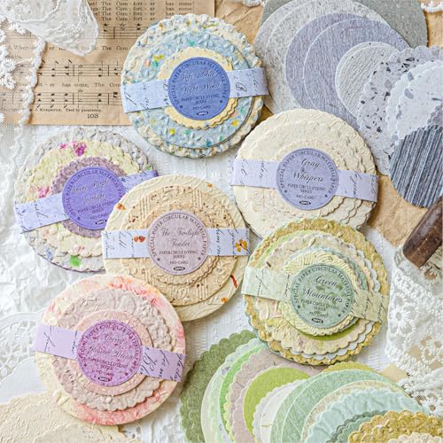300 Stück rundes Scrapbook-Papier – 6 Stück, geprägtes, strukturiertes und bedrucktes Reispapier, Spitzenrand, verschiedene spezielle Karten, Mischung für Scrapbooking, Junk, Journaling, Zubehör 300 Stück rundes Scrapbook-Papier – 6 Stück, geprägtes, strukturiertes und bedrucktes Reispapier, Spitzenrand, verschiedene spezielle Karten, Mischung für Scrapbooking, Junk, Journaling, Zubehör von K Kattone