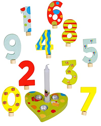 KSS Exklusiv Artikel großes Holz Geburtstagszahlen-Set von 0-10 Jahren + Herzplatte + Kerze Kindergeburtstag von K-S-S
