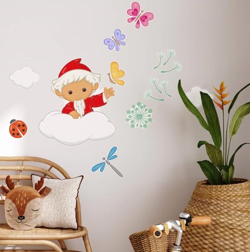 Baby Kinderzimmer Wandtattoo Set Sandmännchen auf Wolke Blumen Wandbilder selbstklebend (50x70 cm, Sandmann Schmetterling) von K&L Wall Art
