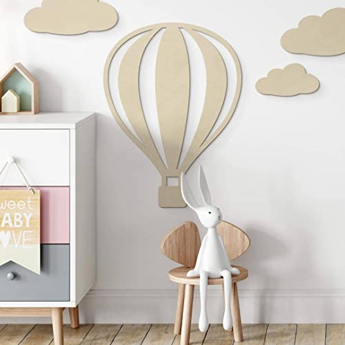K&L Wall Art Heißluftballon Kinderzimmer Holzbild Luftballon Wandbild aus Holz Baby Mädchen Junge Schlafzimmer Deko modern (Pappel Furnier 40x53cm) von K&L Wall Art