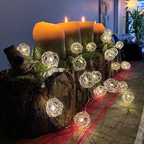 LED Lichterkette 3m Stimmungslicht Kugeln Bälle Bilder Kinderzimmer Hochzeit Beleuchtung Fotoclips (3 meter Silber Drahtkugel) von K&L Wall Art