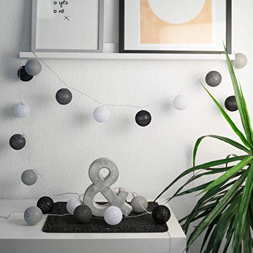 LED Lichterkette aus 20 Baumwollkugeln 3 meter Kugeln Kette Cotton Balls Bälle Kinderzimmer Stimmungslicht (Grau 3 meter) von K&L Wall Art