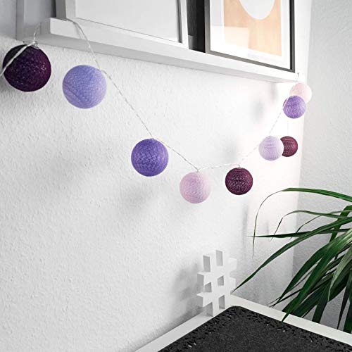 LED Lichterkette aus 20 Baumwollkugeln 3 meter Kugeln Kette Cotton Balls Bälle Kinderzimmer Stimmungslicht (Violett 3 meter) von K&L Wall Art