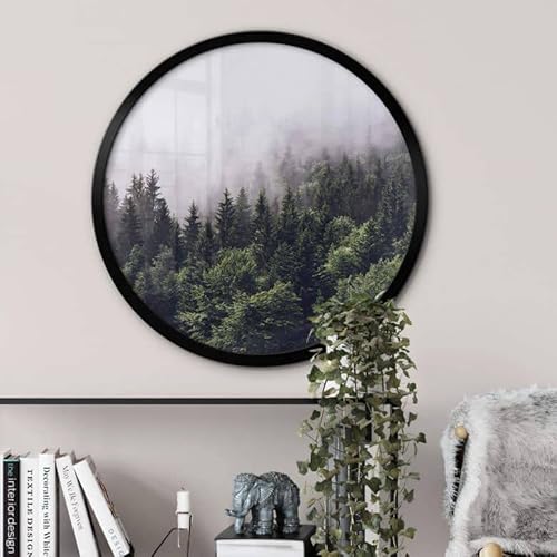 K&L Wall Art Schwarzer Bilderrahmen aus MDF-Holz Rund mit vormontierter Wandhalterung Runder Holzrahmen Acrylglas für Poster Ø 70cm Wandbild (Schwarz 73) von K&L Wall Art