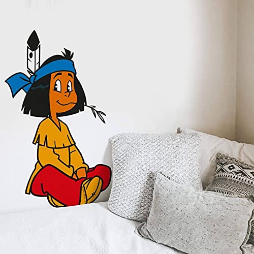 Yakari Wandtattoo selbstklebende Indianer Aufkleber Boho Deko Kinderzimmer Freunde und Beschützer für Kinder Klebebilder (50cm Schneidersitz) von K&L Wall Art