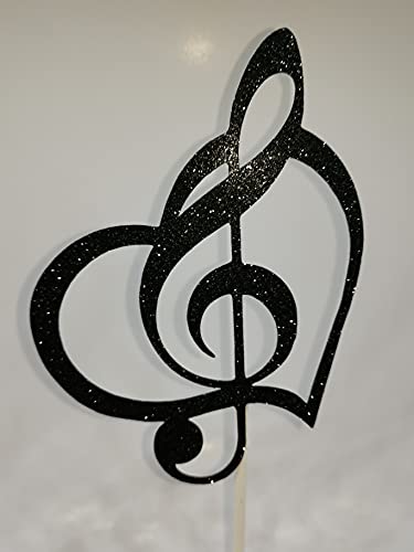 Noten Herz Musik Cake Topper Geburtstag Torten Stecker Kuchen Deko Glitzer Silber von K&R GbR