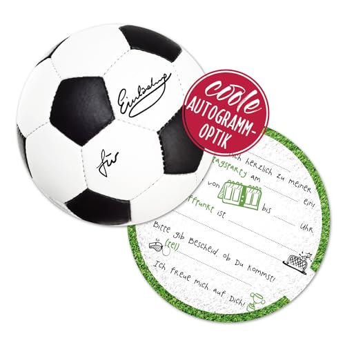 12 Einladungskarten Kindergeburtstag Fußball, (extra stabil - 400g/m²) Die Kinder Geburtstagseinladung für alle Fußballbegeisterten Jungen und Mädchen (12 Einladungskarten ohne Kuvert) von Kigebu