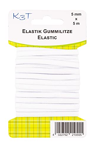 K3T 81055 Elastik-Gummilitze, 5mm x 5m, weiß von K3T