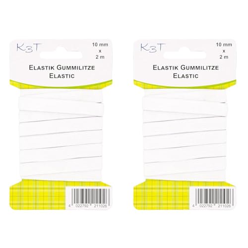 K3T 81102 Elastik-Gummilitze, 10mm x 2m, weiß (Packung mit 2) von K3T