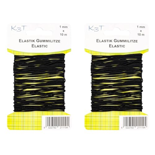 K3T 81119-K3T Elastik-Gummilitze rund, 1mm x 10m, schwarz (Packung mit 2) von K3T