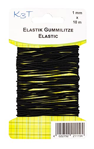 K3T 81119-K3T Elastik-Gummilitze rund, 1mm x 10m, schwarz von K3T