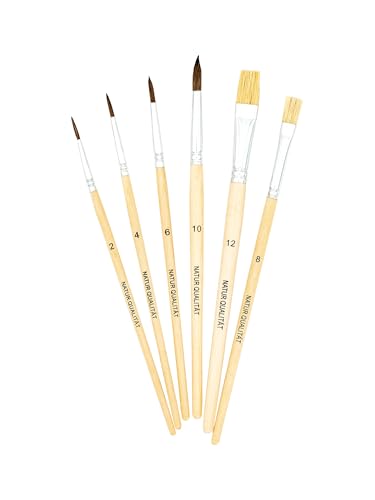 K3T Pinsel-Set 6-teilig, (Naturhaarpinsel Größen 2, 4, 6 und 10 - Naturborstenpinsel Größen 8 und 12), Schaft naturbelassen, Art.Nr. 49036 von K3T
