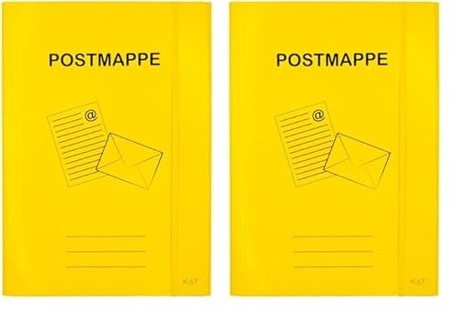 K3T Postmappe DIN A4 aus stabilem Karton, Farbe gelb, mit breitem Gummizug und 3 Innenklappen (Packung mit 2) von K3T