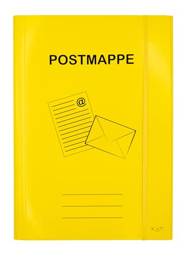 K3T Postmappe DIN A4 aus stabilem Karton, Farbe gelb, mit breitem Gummizug und 3 Innenklappen von K3T