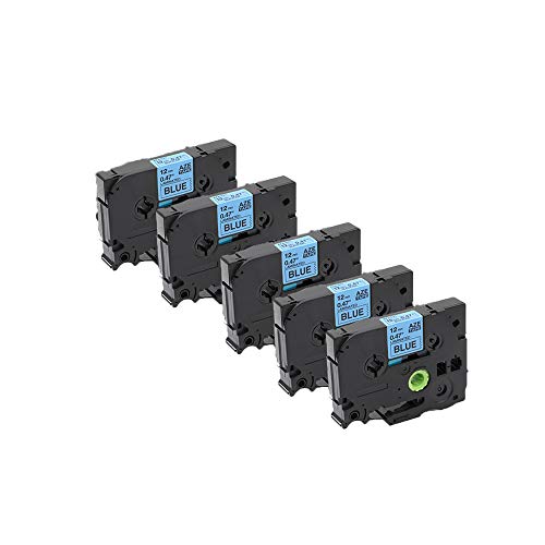 KA® Schriftband für Brother P-Touch TZe-131 tze-231 tze-431 tze-531 tze-631 tze-731 12mm x 8m kompatibel mit PT-H105 PT-H100 PT-1005 PT-1000 PT-1010 PT-1080 PT-H101c TZE-531 noir sur bleu 5 PK. von KA