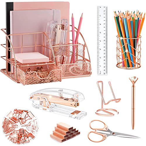 KAAKOW Schreibtisch-Organizer und Zubehör, Bürobedarfsset, Heftgerät, Stifthalter, Handyhalter, Schere, Stift, Lineal, 30 Büroklammern, 22 Binderklammern, 20 Reißzwecken und 1000 Heftklammern KAAKOW Schreibtisch-Organizer und Zubehör, Bürobedarfsset, Heftgerät, Stifthalter, Handyhalter, Schere, Stift, Lineal, 30 Büroklammern, 22 Binderklammern, 20 Reißzwecken und 1000 Heftklammern von KAAKOW