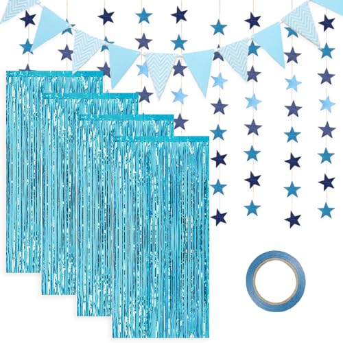 Kaari Hellblaue Lametta-Vorhänge, Folienfransen, metallische Lametta-Vorhänge, Foto-Hintergrund-Set, Flaggen-Wimpelbanner, glitzernde Papier-Sternform-Girlande für Geburtstag, Hochzeit Kaari Hellblaue Lametta-Vorhänge, Folienfransen, metallische Lametta-Vorhänge, Foto-Hintergrund-Set, Flaggen-Wimpelbanner, glitzernde Papier-Sternform-Girlande für Geburtstag, Hochzeit von KAARI