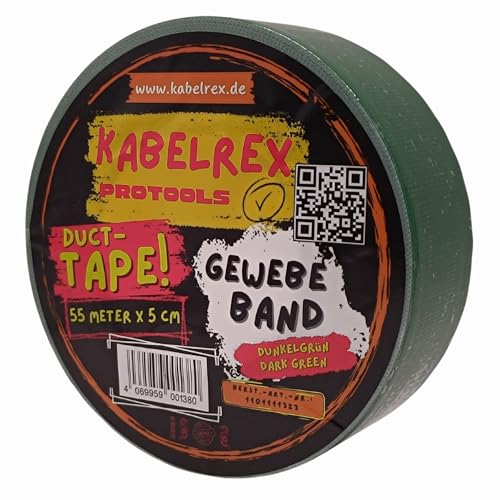 KABELREX Duct Tape Gewebeband Grün 5cm x 55m Extrem Stark & Wasserdicht – 10% mehr Länge als Standard – Allzweck Klebeband für Reparaturen, Basteln, Outdoor & Handwerk KABELREX Duct Tape Gewebeband Grün 5cm x 55m Extrem Stark & Wasserdicht – 10% mehr Länge als Standard – Allzweck Klebeband für Reparaturen, Basteln, Outdoor & Handwerk von KABELREX