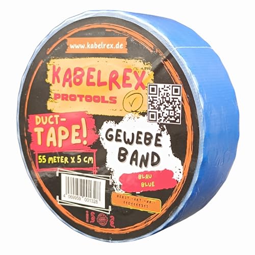 KABELREX Klebeband Duct Tape – Starkes Gewebeband Blau 5cm x 55m – Wasserdicht & extra robust – 10% mehr Länge als Standard – Reparaturband für Haushalt, Werkstatt, Outdoor & Bau von KABELREX