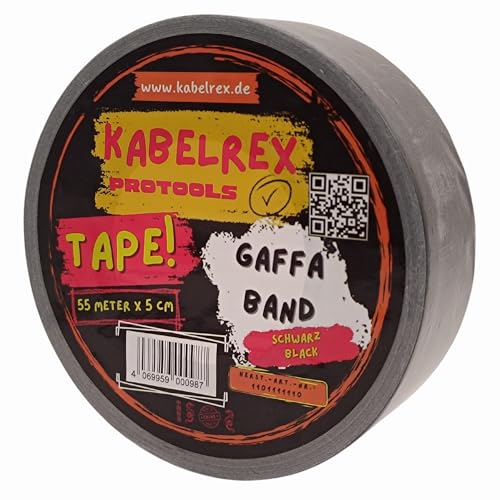 KABELREX Klebeband Gaffer Tape Schwarz 5cm x 55m Extra Stark & Rückstandsfrei – 10% mehr Länge als Standard – Mattes, wasserfestes Cloth Tape wie Panzerband für Bühne, Haushalt & DIY von KABELREX