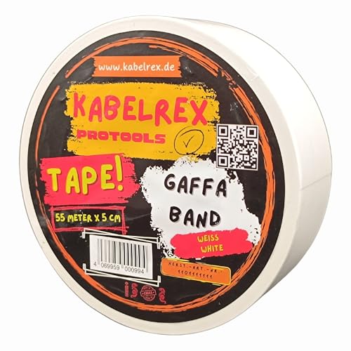 KABELREX Klebeband Gaffer Tape Weiß 5cm x 55m Extra Stark & Rückstandsfrei – 10% mehr Länge als Standard – Mattes, wasserfestes Cloth Tape wie Panzerband für Bühne, Haushalt & DIY von KABELREX