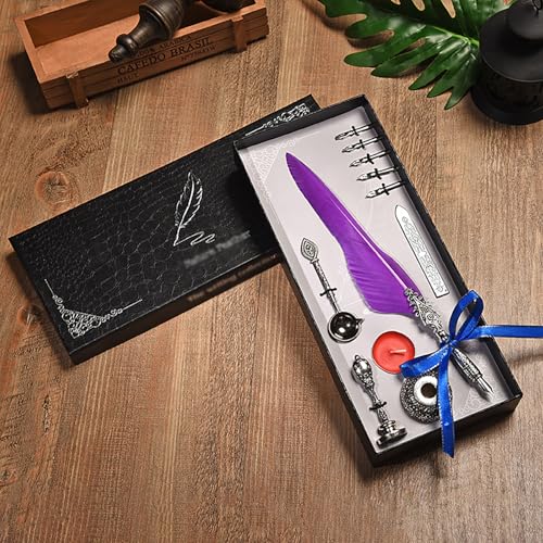 KACBFEE Vintage-Federfeder-Füllfederhalter-Set aus Metall, Kalligrafie-Federfeder-Set, antikes Schreibgeschenk für Schriftsteller (5 Federn) von KACBFEE