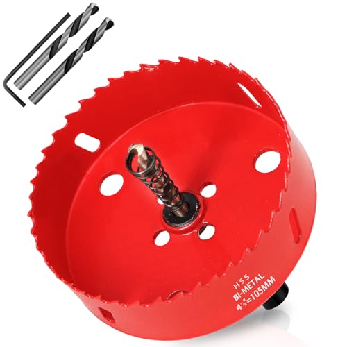 KACNON Lochsäge 105mm, Universal Schnellarbeitsstahl HSS M42 Bi-Metall Lochsägen mit Sechskant-Schaft und Bohrer, Komplette Größen, für Holz, Kunststoff, Gipskarton, Blech, Rot von KACNON