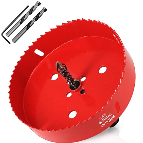 KACNON Lochsäge 152mm, Universal Schnellarbeitsstahl HSS M42 Bi-Metall Lochsägen mit Sechskant-Schaft und Bohrer, Komplette Größen, für Holz, Kunststoff, Gipskarton, Blech, Rot von KACNON