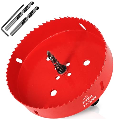 KACNON Lochsäge 155mm, Universal Schnellarbeitsstahl HSS M42 Bi-Metall Lochsägen mit Sechskant-Schaft und Bohrer, Komplette Größen, für Holz, Kunststoff, Gipskarton, Blech, Rot von KACNON