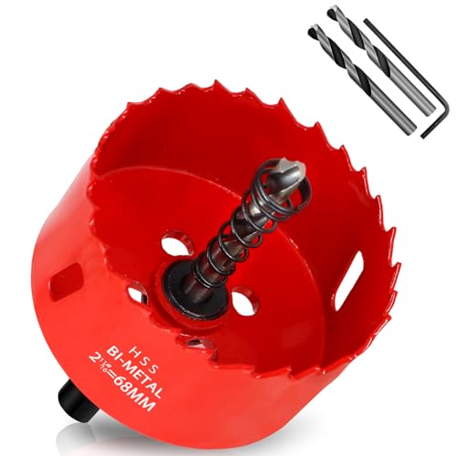 KACNON Lochsäge 68mm, Universal Schnellarbeitsstahl HSS M42 Bi-Metall Lochsägen mit Sechskant-Schaft und Bohrer, Komplette Größen, für Holz, Kunststoff, Gipskarton, Blech, Rot von KACNON