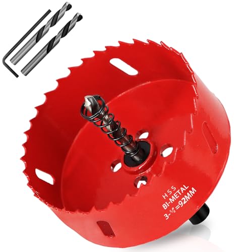 KACNON Lochsäge 92mm, Universal Schnellarbeitsstahl HSS M42 Bi-Metall Lochsägen mit Sechskant-Schaft und Bohrer, Komplette Größen, für Holz, Kunststoff, Gipskarton, Blech, Rot KACNON Lochsäge 92mm, Universal Schnellarbeitsstahl HSS M42 Bi-Metall Lochsägen mit Sechskant-Schaft und Bohrer, Komplette Größen, für Holz, Kunststoff, Gipskarton, Blech, Rot von KACNON