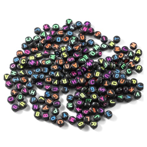KACPLY Schwarze gemischte runde Acryl-Alphabet-Perlen, schwarz, bunt, gemischte Buchstabenperlen, 4 x 7 mm, Buchstabenperlen für Schmuckherstellung, DIY-Armbänder, Halsketten KACPLY Schwarze gemischte runde Acryl-Alphabet-Perlen, schwarz, bunt, gemischte Buchstabenperlen, 4 x 7 mm, Buchstabenperlen für Schmuckherstellung, DIY-Armbänder, Halsketten von KACPLY