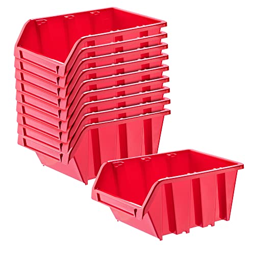 KADAX Werkstatt-Stapelkiste, Stapelbox aus PP Kunststoff, Sichtlagerbox in verschiedenen Größen, Lagerboxen für Werkzeugswand, Sichtlagerkasten, Sortierbox (Rot 10 Stück, 115x80mm) von KADAX