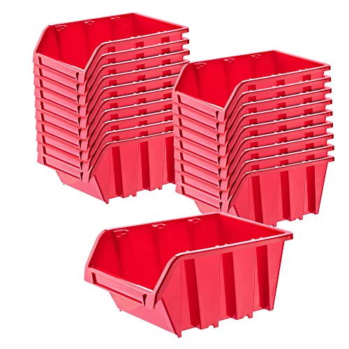 KADAX Werkstatt-Stapelkiste, Stapelbox aus PP Kunststoff, Sichtlagerbox in verschiedenen Größen, Lagerboxen für Werkzeugswand, Sichtlagerkasten, Sortierbox (Rot 20 Stück, 115x80mm) von KADAX