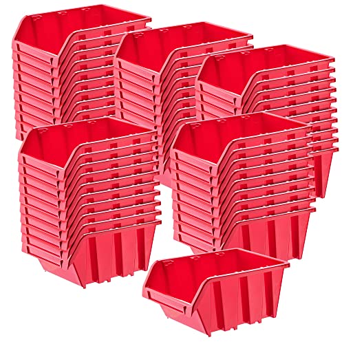 KADAX Werkstatt-Stapelkiste, Stapelbox aus PP Kunststoff, Sichtlagerbox in verschiedenen Größen, Lagerboxen für Werkzeugswand, Sichtlagerkasten, Sortierbox (Rot 50 Stück, 155x100mm) von KADAX