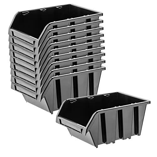KADAX Werkstatt-Stapelkiste, Stapelbox aus PP Kunststoff, Sichtlagerbox in verschiedenen Größen, Lagerboxen für Werkzeugswand, Sichtlagerkasten, Sortierbox (Schwarz 10 Stück, 115x80mm) von KADAX