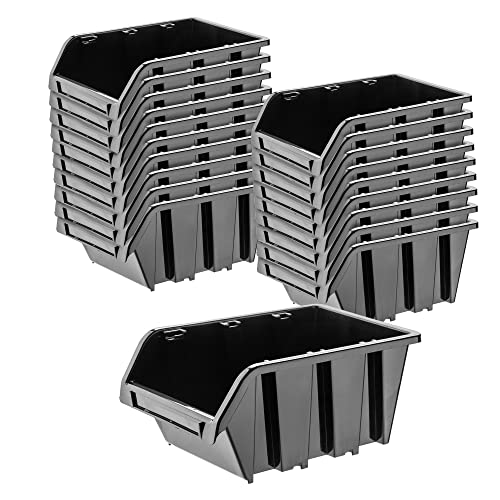KADAX Werkstatt-Stapelkiste, Stapelbox aus PP Kunststoff, Sichtlagerbox in verschiedenen Größen, Lagerboxen für Werkzeugswand, Sichtlagerkasten, Sortierbox (Schwarz 20 Stück, 115x80mm) von KADAX