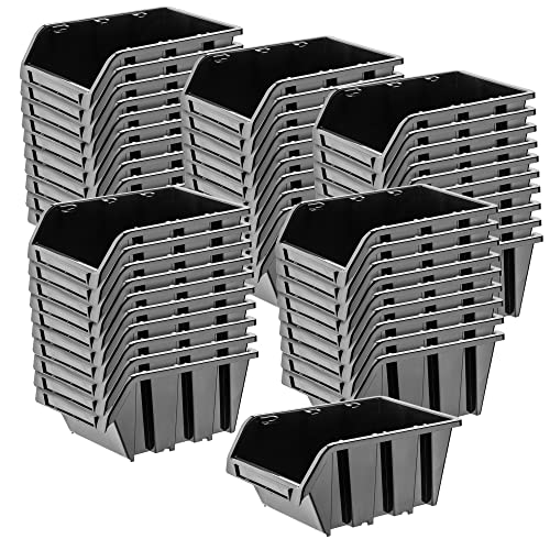 KADAX Werkstatt-Stapelkiste, Stapelbox aus PP Kunststoff, Sichtlagerbox in verschiedenen Größen, Lagerboxen für Werkzeugswand, Sichtlagerkasten, Sortierbox (Schwarz 50 Stück, 115x80mm) von KADAX