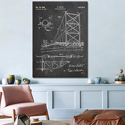 KADING Hängebrücke Druck Arte, Geschenkidee, Wohnkultur, Schlafzimmer Kunstwerk, Bauingenieur Geschenk, schematische Diagramm Poste 70x90cm (28 "x35) Ungerahmt von KADING