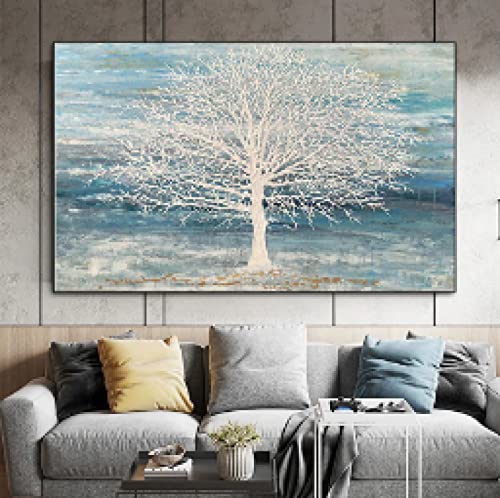 Nordic Abstrakte Landschaft Baum Blau Silber Pflanze Kunst Poster HD Leinwand Malerei Moderne Schlafzimmer Wohnzimmer Dekoration Malerei 90x123cm(35x48in) Mit Rahmen von KADING