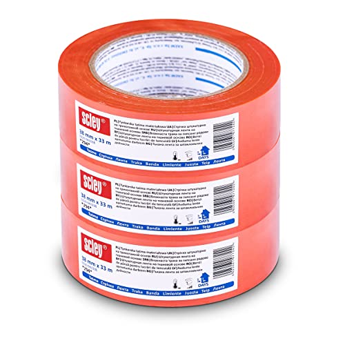 KAEM Scley Goldband, Abklebeband Breite 38mm, Länge 33m, 3 Stück Abdeckband, Klebeband, Kreppband für Malerarbeiten, Malerkrepp, wasserdichter Klebstoff, painters tape, Serie*294*,A0323-943338, Orange von KAEM