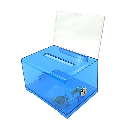 Acryl-Spenden-Wahlurne mit Schloss – sichere Vorschlagsbox, perfekt für Visitenkarten (15,9 x 11,4 x 10,2 cm), transparent (blau) von KAFENDA