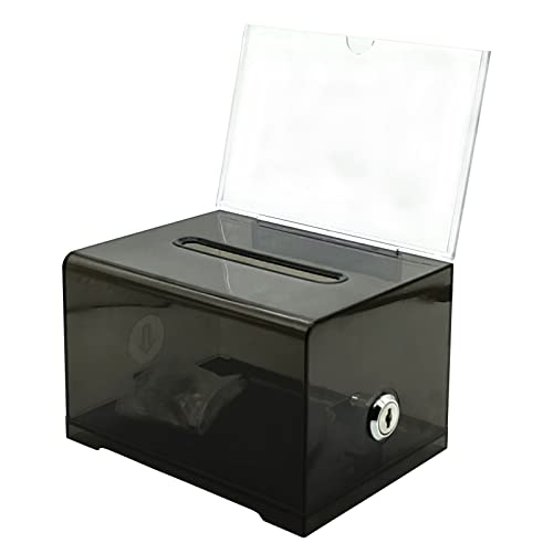 KAFENDA Acryl-Spenden-Wahlurne mit Schloss – sichere Vorschlagsbox, perfekt für Visitenkarten (15,9 x 11,4 x 10,2 cm), transparent (schwarz) von KAFENDA
